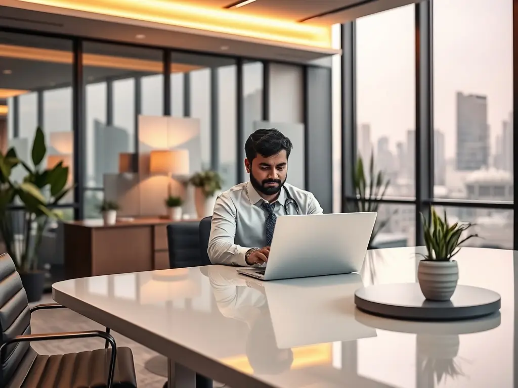 A focused individual using productivity tools on a laptop, showcasing the practical application of the 'Productivity Enhancement' module.